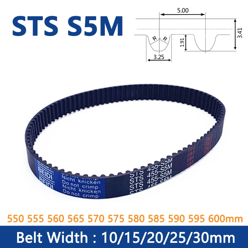 

1pc STS S5M Rubber Timing Belt Length 550 555 560 565 570 575 580 585 590 595 600mm Width 10 15 20 25 30mm Loop Synchronous Belt