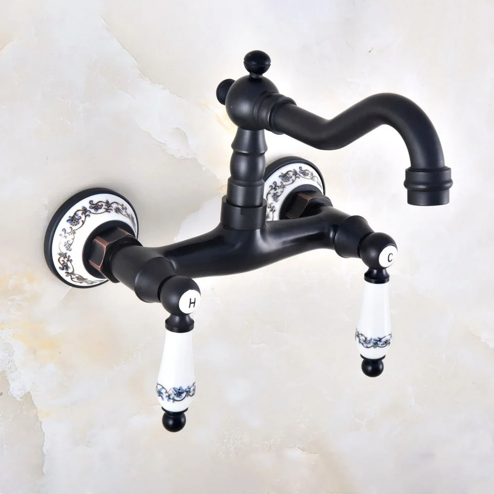 

Бронзовый Смеситель для раковины с двойной керамической ручкой и масляным нагревом, настенный кран для кухни, ванной комнаты, смесители для раковины, смесители с поворотным носиком Lnf829