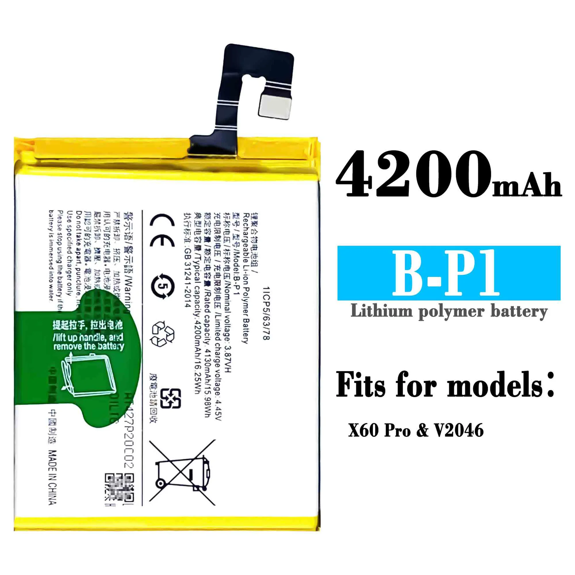 

B-P1 Orginal Replacement Battery For VIVO X60 Pro V2046 B P1 Mobile Phone 4200mAh High Quality Built-in Lithium New Batteries