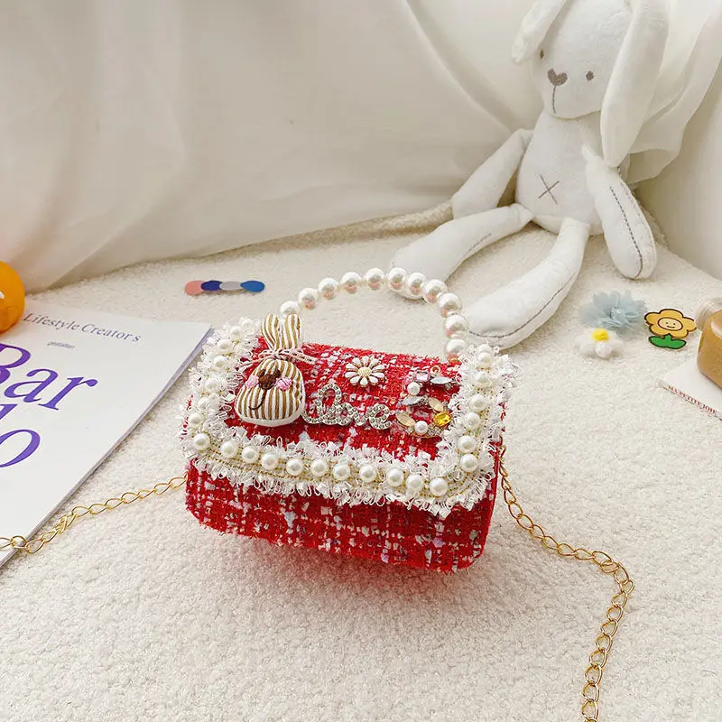 Girl's Crossbody Bag Flower Pearl Handbag Bow-knot Rabbit Shoulder Pocket Coin Purse Kids Princess Messenger Bag Birthday Gifts