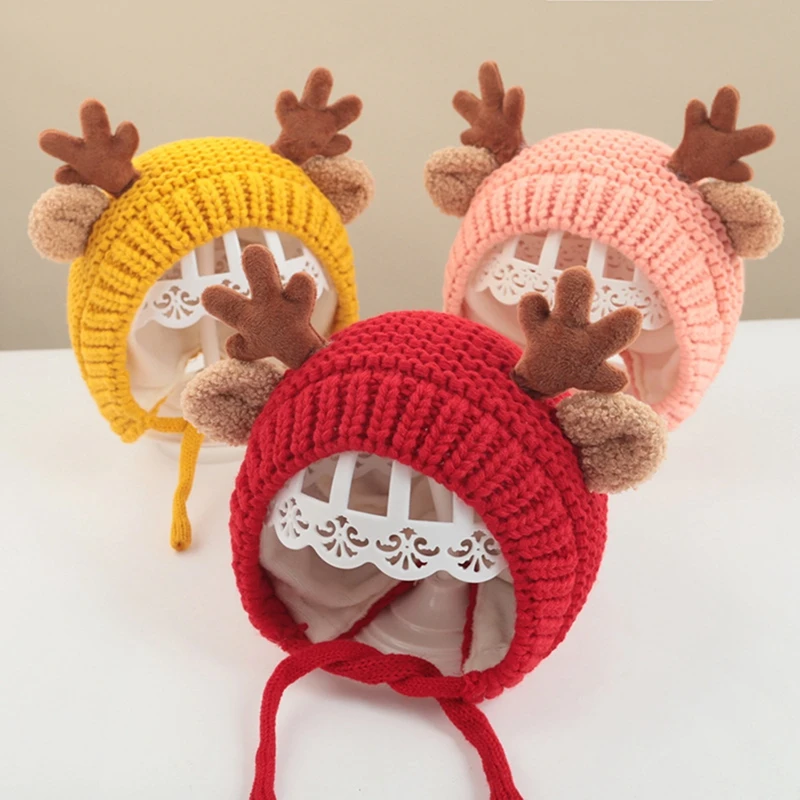

Cute Deer Elk Antlers Baby Hat Winter Autumn Warm Plush Knitted Ear Warmer Children Hat Bonnet Boys Girls Beanie Christmas Hats