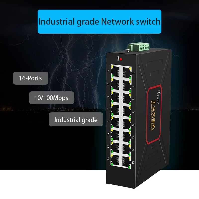 

Разветвитель сетевого кабеля с защитой от вспышки, промышленный хаб RJ45, 16 портов, сетевой коммутатор, адаптер 100 Мбит/с
