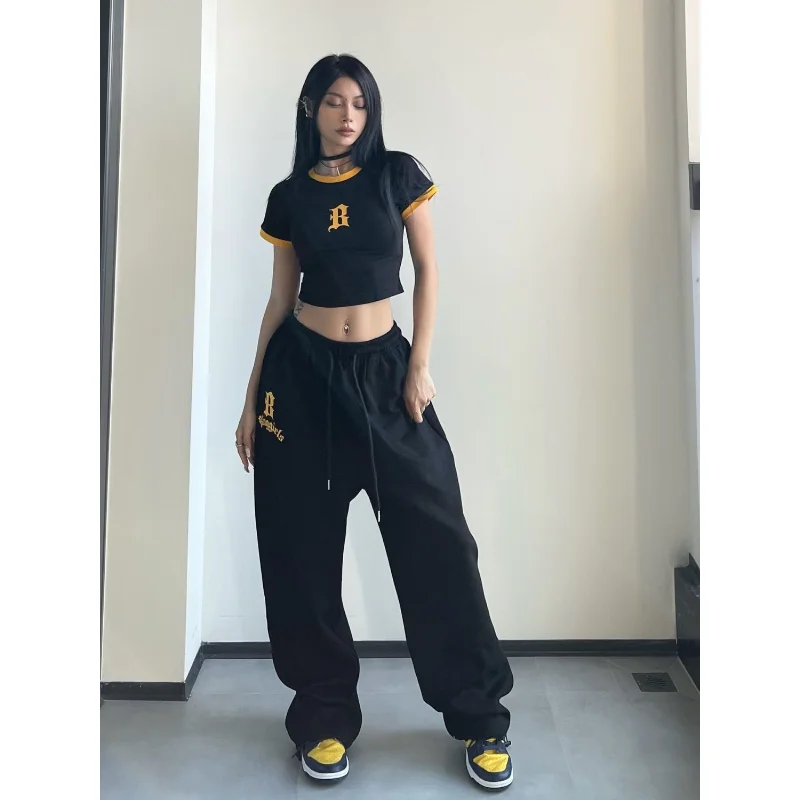 

Deeptown Hippie Streetwear Black Sweatpants Oversized Dance Pants Women Wide Sports Trousers Kpop Baggy Joggers Gothic Harajuku