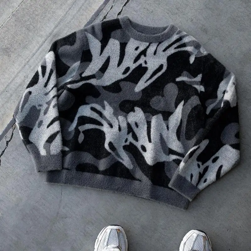 Новый зимний теплый акриловый пуловер для мужчин Y2k одежда уличная модный