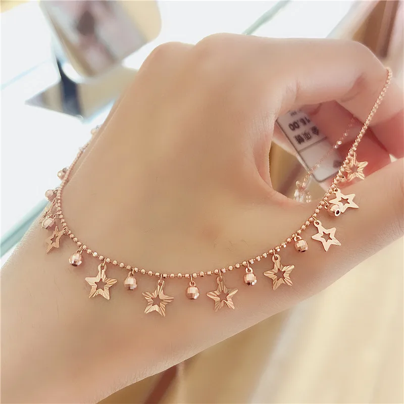 

585 purple gold shining star ball beads chains necklace for woman wedding engagement high-grade 14K rose gold jewelry