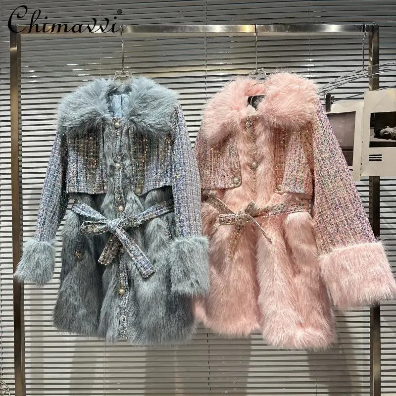 Новинка Зима 2022 модный твидовый шерстяной стеганый тренчкот средней длины с