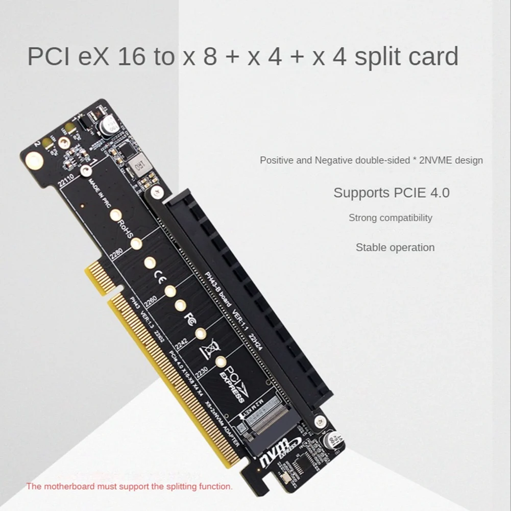 PCIE4.0 Разделенная плата расширения Riser PCIE X16 к M.2 NVME SSD-адаптер X8+X4+X4 Quad VROC .2 Порт NVMe
