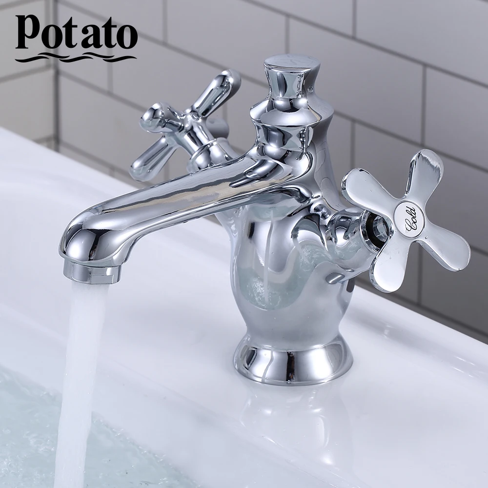 

Potato Bathroom Faucet Dual Handle Vessel Sink Taps Deck Mounted Brass Hot &Cold Washing Basin Sink Faucet p10321