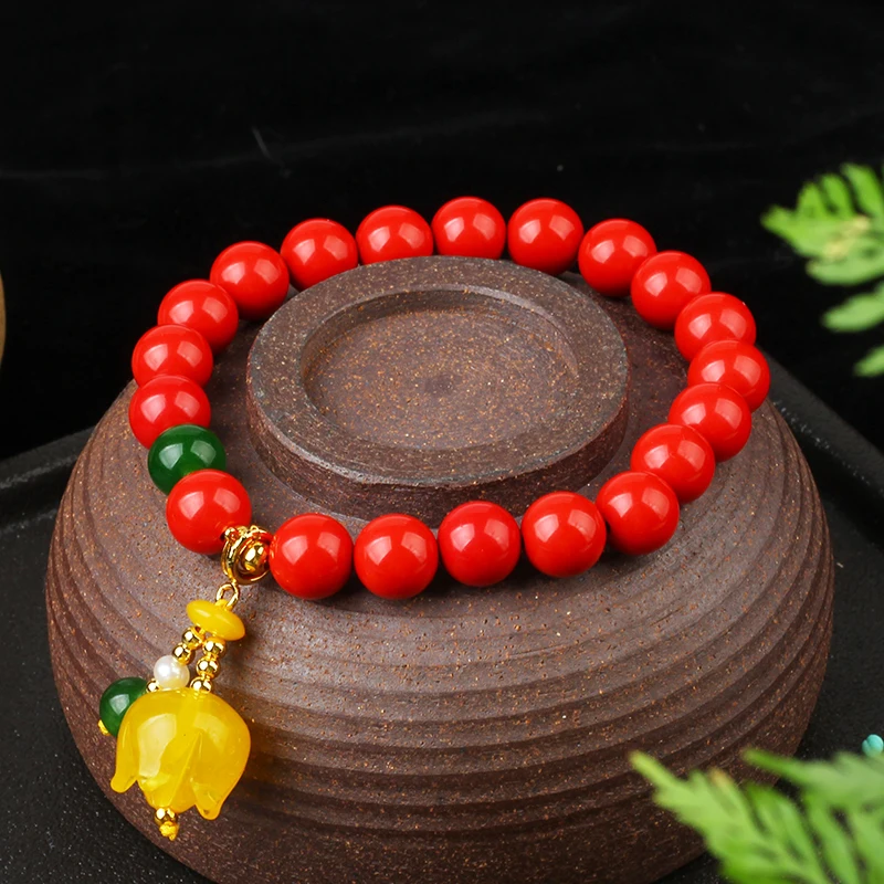 Yuhuicai оригинальный браслет из натуральной киновари женский пчелиного воска