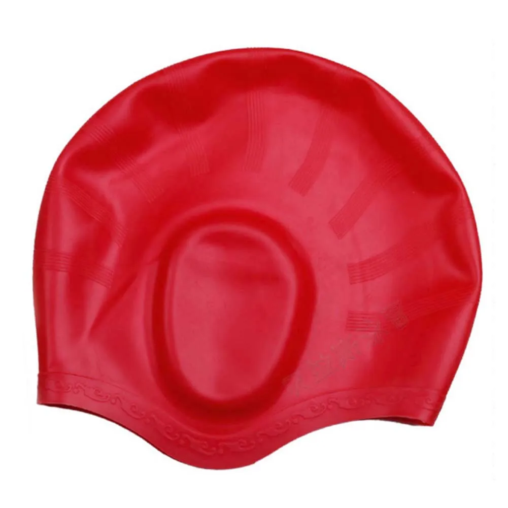

Large Size Ripple Pattern Ear Protection Reusable Waterproof Soft Stretch Silicone Adult Easy Clean Swimming Cap