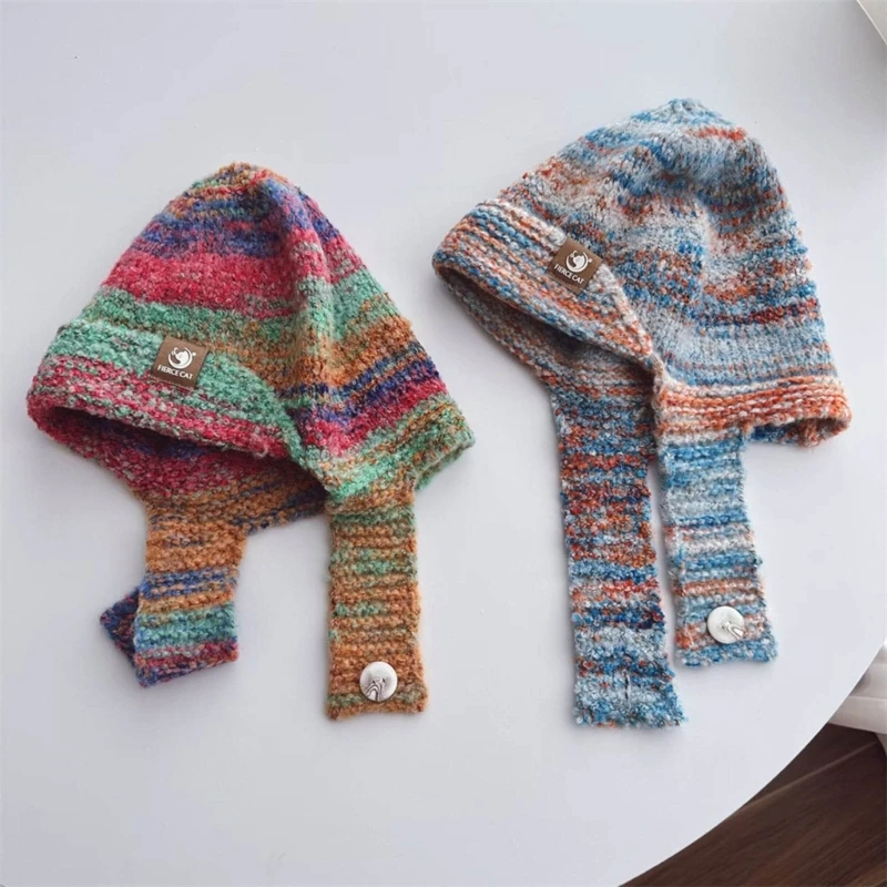 

Stylish Knit Beanie with Chin Strap Fashionable Gradients Beanie for Children