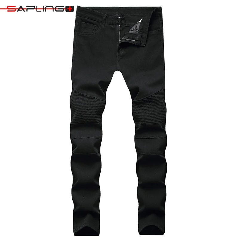 

2022 Spring Autumn Men's Black Jean Pleated Casual Men Slim Fit Elastic Denim Trousers Men Fashion Pencil Pant Straight Trousers