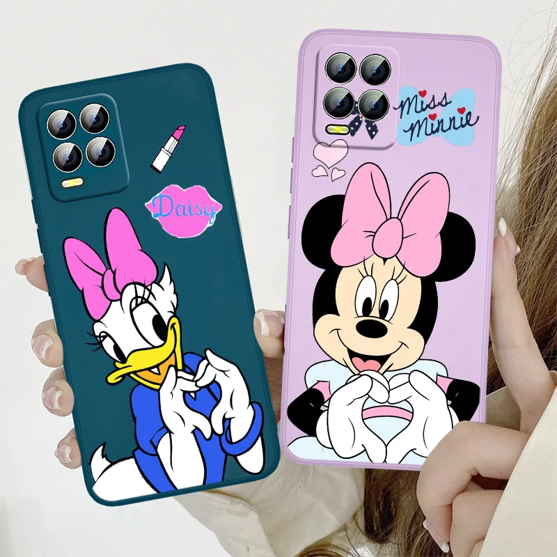 

Cute Mickey Minnie Phone Case For Realme Q3S GT 2 S7 ST S2 C25Y C21Y C11 C17 Narzo 50A 50i 30 20 Liquid Rope Funda Back Cover