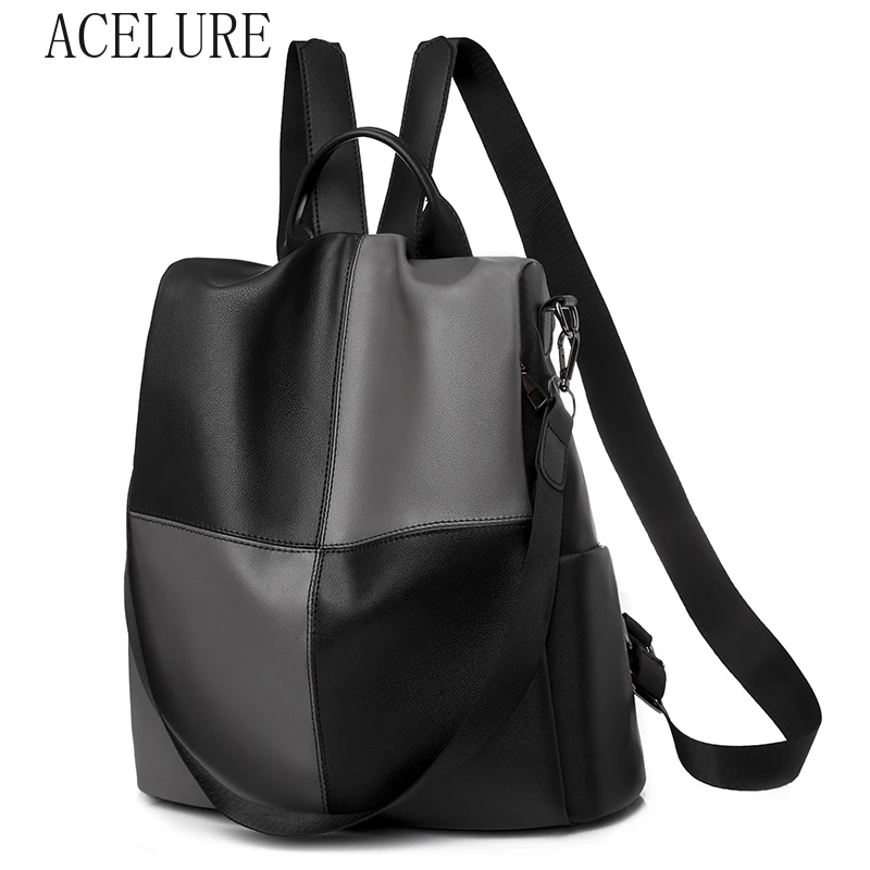 

ACELURE Anti-theft PU Leather Women Backpack Autumn New Large-capacity Casual Travel Backpacks Contrast Color Student Schoolbag