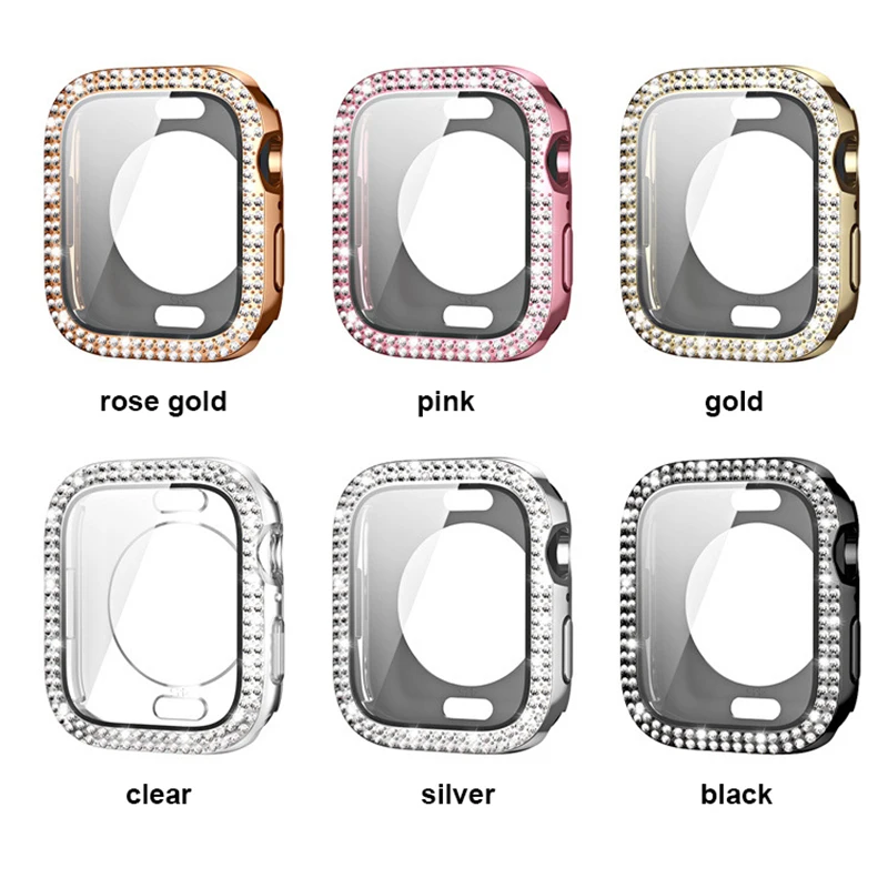Diamond Case + Back cover For Apple Watch 7 8 45mm 41mm 49mm 44mm 40mm Glass Screen Protector Cover Bumper iWatch 4 5 SE 6 Ultra