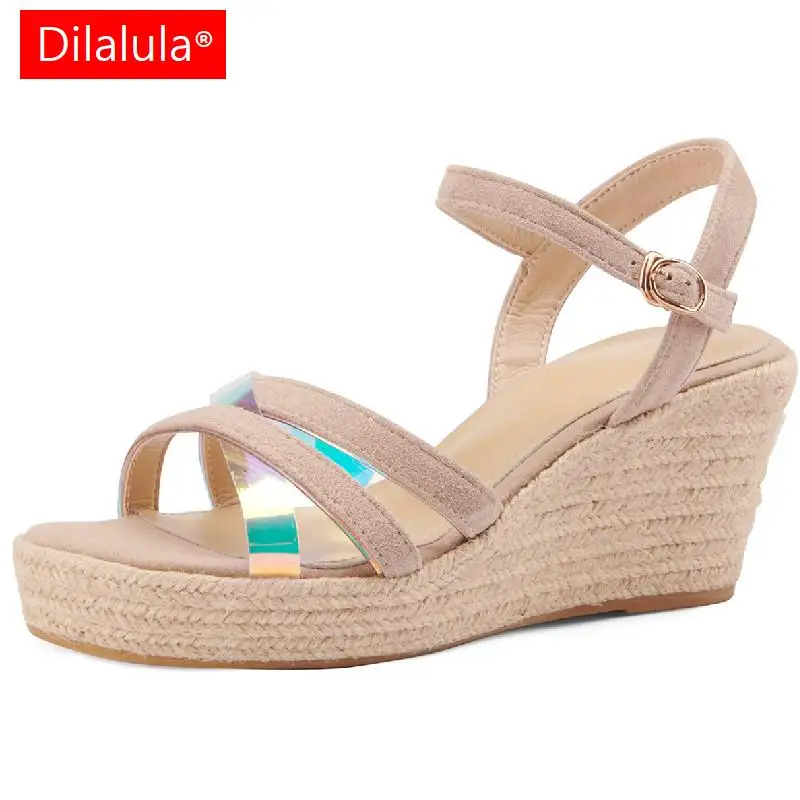 

Dilalula Spring Summer Fashion Women Sandals New Arrival Platforms Wedges Heels Kid Suede Leather Party Casual Shoes Woman Pumps
