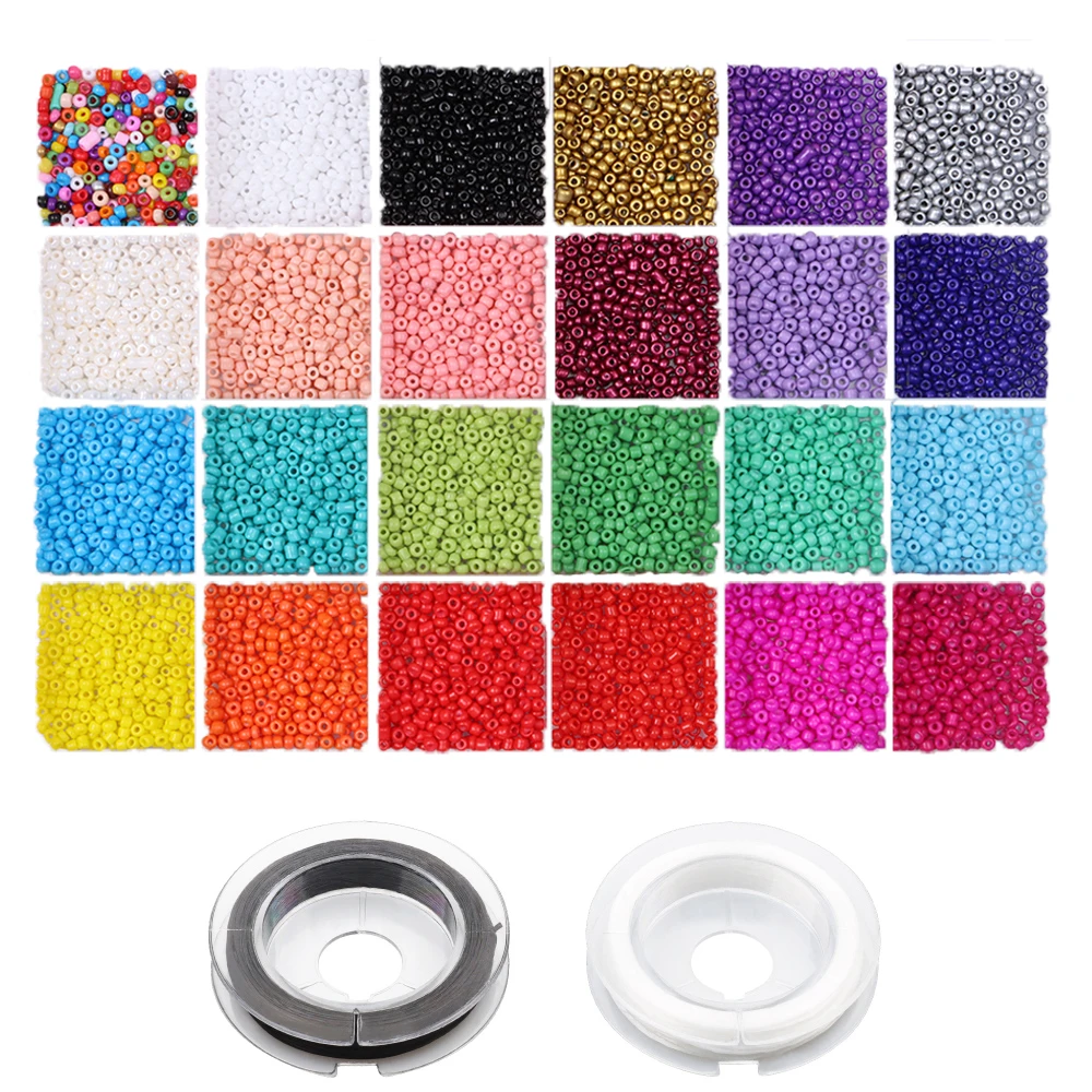 3mm Waist Chain Beads Set Craft Pony Glass Seed Beads For Jewelry Making Kit With Beaded Wire DIY Women Bracelet Earring Rings