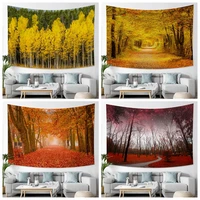 fall landscape tapestry autumn natural forest wall hanging aesthetic maple leaves hippie tapestry study room decor backdrop sets