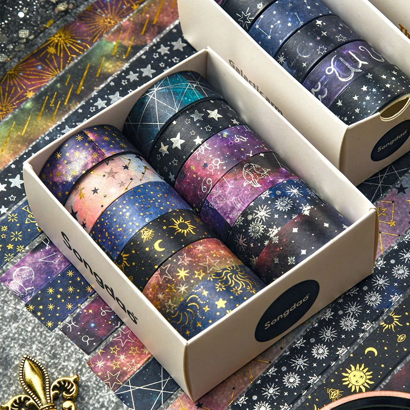 6Rolls Or 12Rolls Звезды васи ленты Принадлежности для скрапбукинга Васи лента из фольги