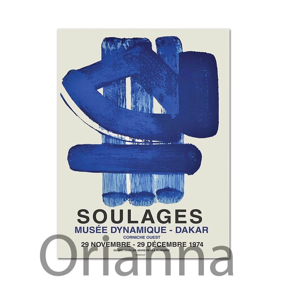 Постер Pierre Soulages-Musee Dynamic-Dacar-Blue Wall Art винтажный художественный постер декор для