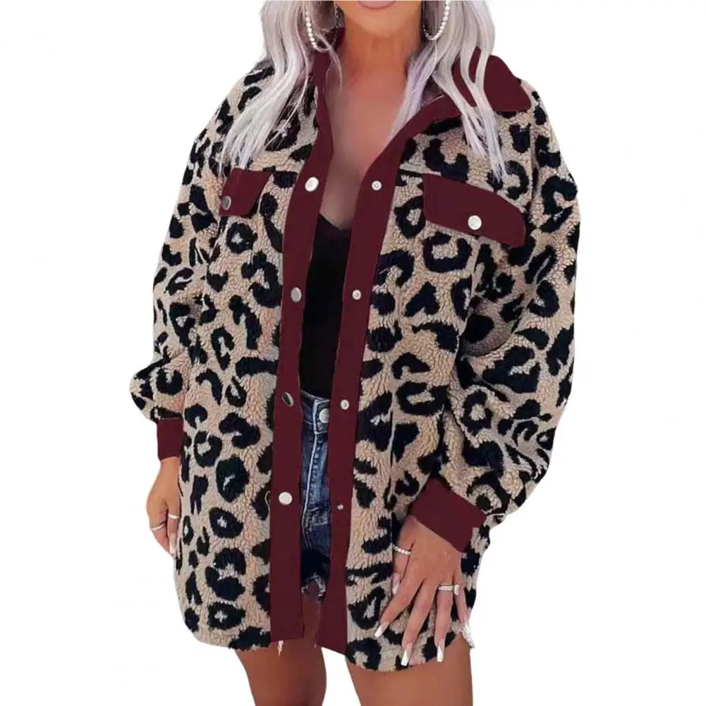 

Женское зимнее пальто, плюшевое плотное однобортное пальто с леопардовым принтом, мягкий теплый кардиган контрастных цветов с карманами, ж...