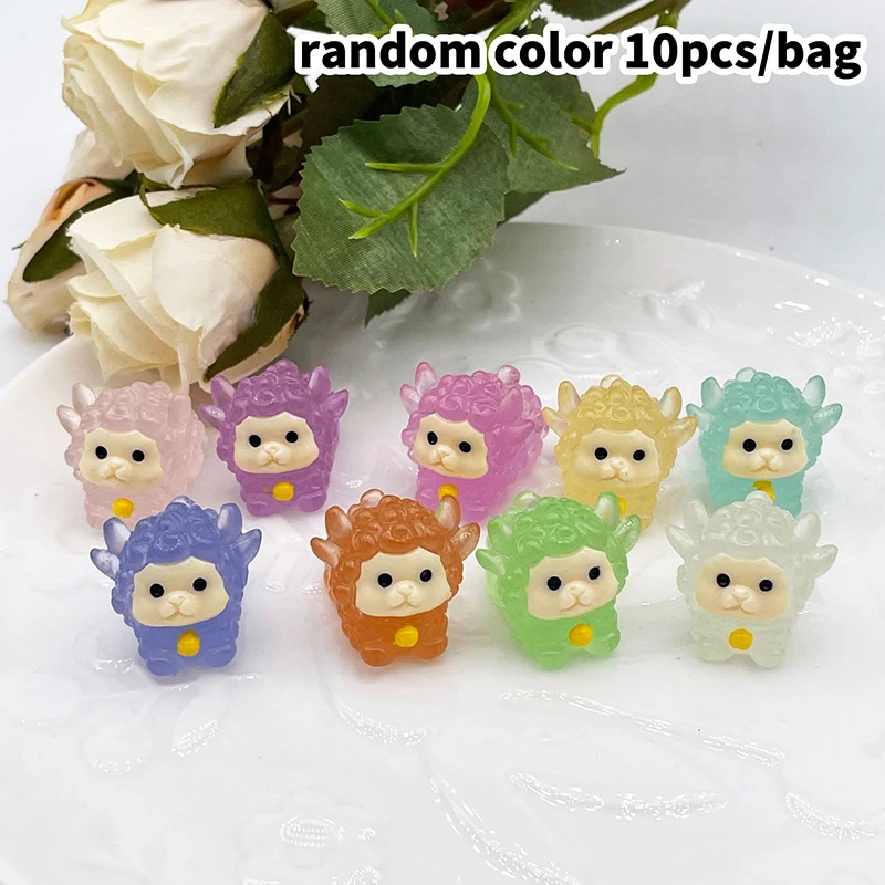 

10PCS Luminous Mini Resin Sheep Toys Dolls Figures Home Garden Decoration Cartoon Colorful Sheep Cute Car Ornaments Gifts