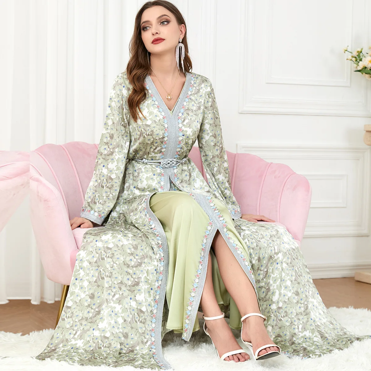 Kaftan Caftan Dress Luxurious Turkish Evening Dress Dubai Muslim Clothes Suit Women Fashion Two-piece Gown Splicing Muslim Dress