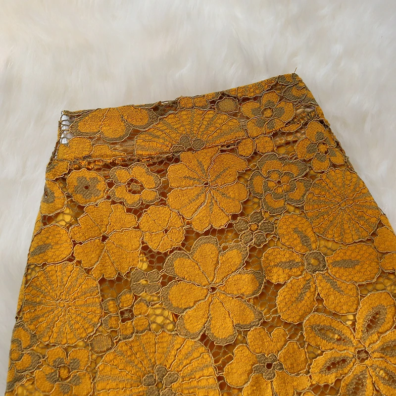 Юбка-карандаш Женская кружевная с цветочной вышивкой модная ажурная