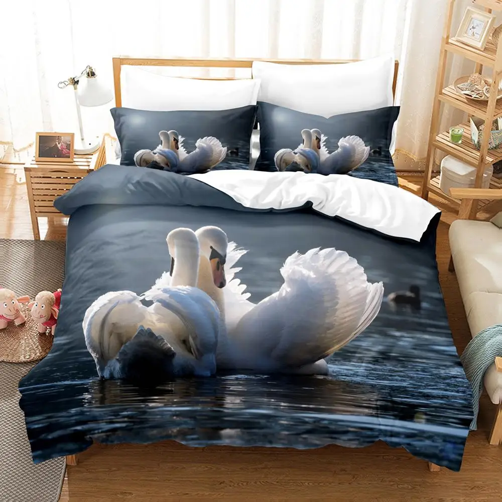 

Swan Duvet Cover Set Swan Bedding Set Microfiber Twin Queen King Size Birds Romantic Style Quilt Cover Wild Animals for Girl Boy