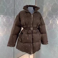 womens winter 2022 mid length thickened parka womens warm jacket new rhinestone beaded waist cotton clothes