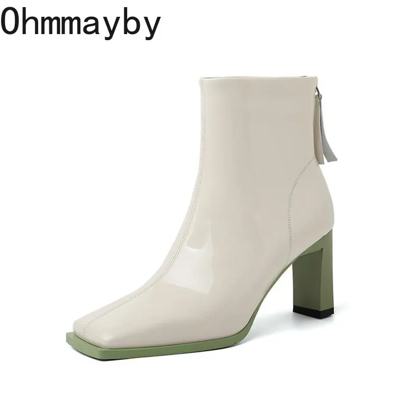 

Женские ботильоны на высоком каблуке, повседневные ботинки челси с квадратным носком и молнией сзади, новинка 2023