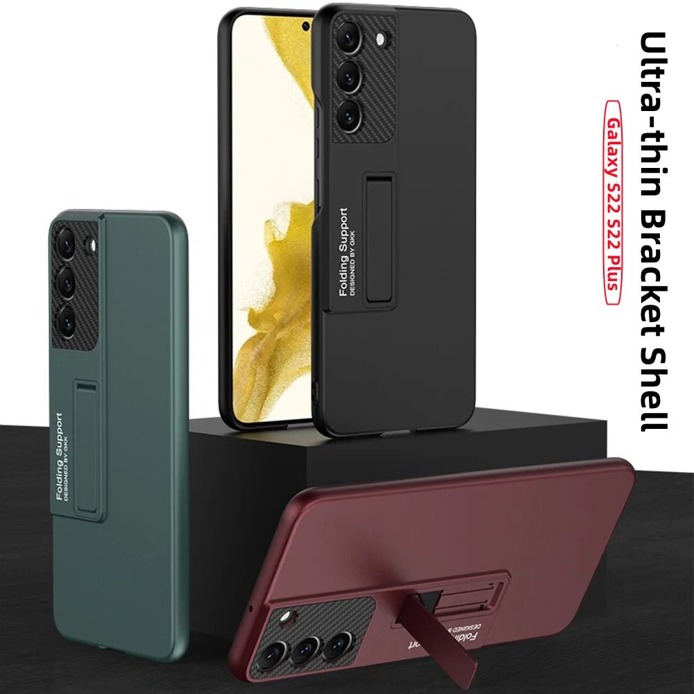 

Ultra-thin Bracket Funda For Samsung Galaxy S22 5G Case With Function Plain Fashion S22 Plus Case Support Wireless Charging PC