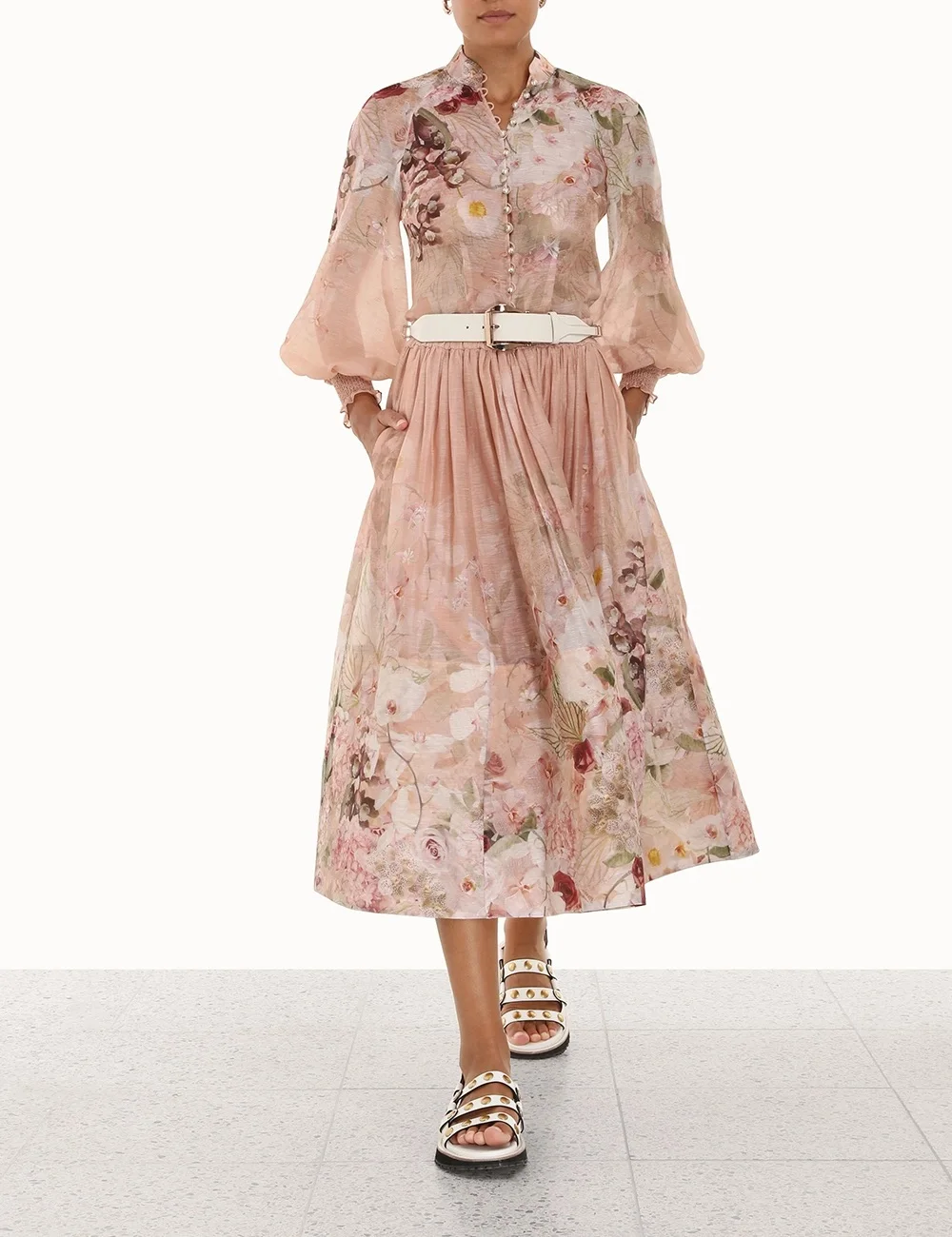 

2022 New Silk Linen Zimm Dancer Floral Midi Skirts High Quality Women Printing Elegant Bohemian Vintage Bottoms Runway Designer