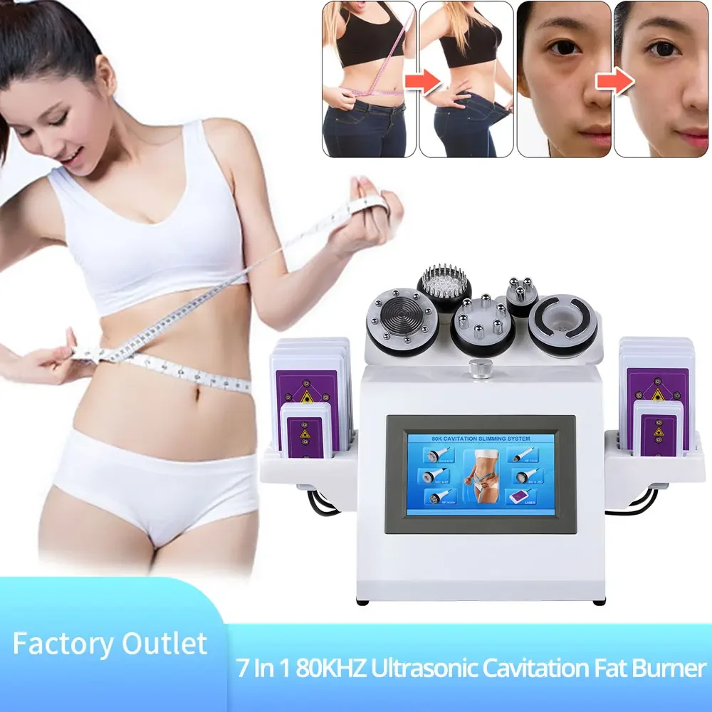 7 в 1 80 кГц ультразвуковая кавитационная машина RF сжигатель жира массажер