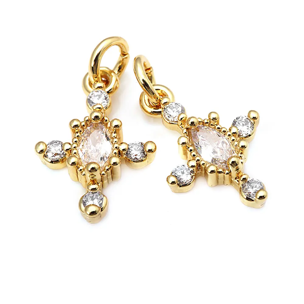 Фото Подвески-крестики из латуни с позолотой 18K и цирконами, высококачественные аксессуары для изготовления ожерелий, серег и ювелирных изделий своими руками №3