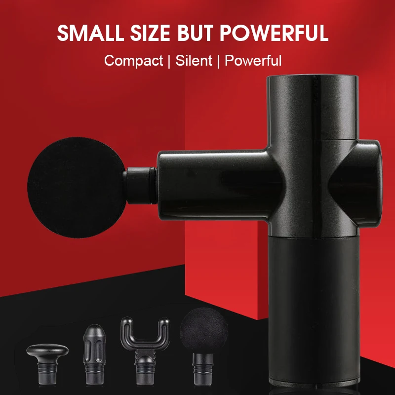 Массажер-пистолет с вибрацией для глубоких тканей 4 сменных массажных насадки |