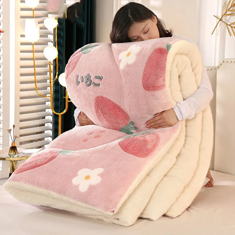 

Super Warm Lamb Wool Quilt Winter Thickened Comforter Warmth Cotton Double-Sided Velvet Soft King Queen Full Size Blanket