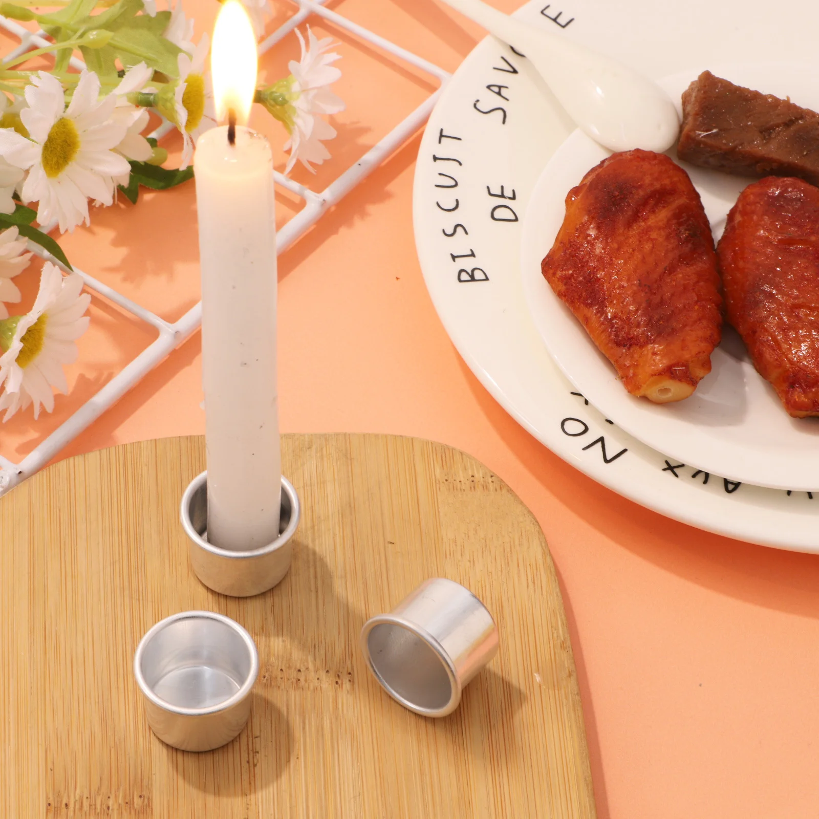 

20Pcs Aluminum Candle Cups Candlestick Holders Curling Edge Tapered Candle Holder Prevent Candles Wax Dripping