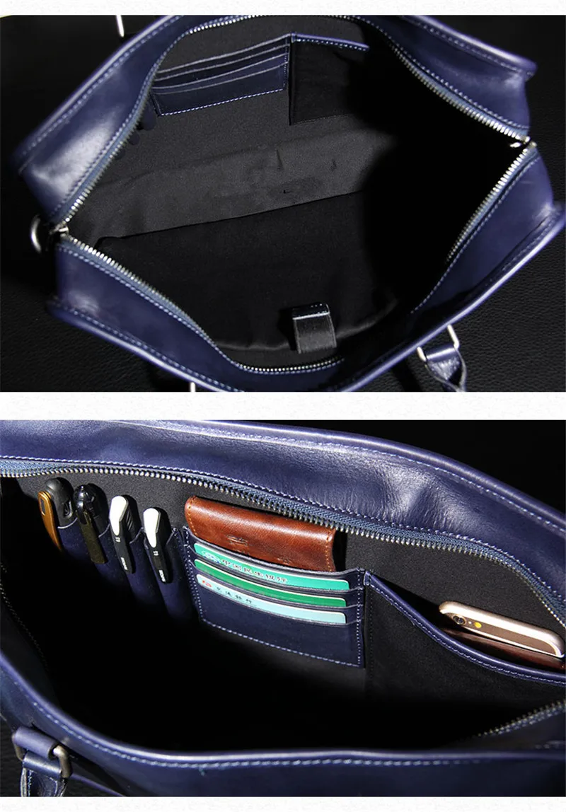 Vintage crazy horse cowhide men's briefcase luxury handmade handbags business casual simple genuine leather messenger bag