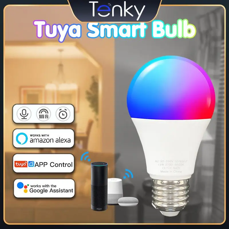 

Led Tuya Smart Light Smart Life Voice Control Wifi Decoration Rgb 15w/9w E27 Bulb Yandex Alice Smart Lamp Alexa 15w