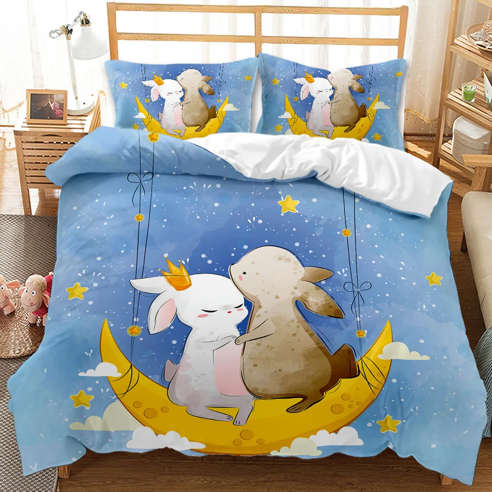 

Комплект постельного белья для мальчиков и девочек, комплект с пододеяльником и мультяшным рисунком луны и звезд, покрывало из полиэстера д...