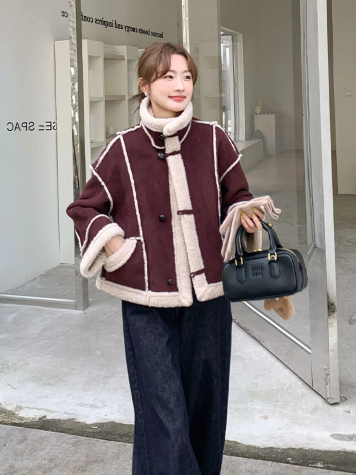 Красные супермодные европейские товары меховая интегрированная верхняя одежда