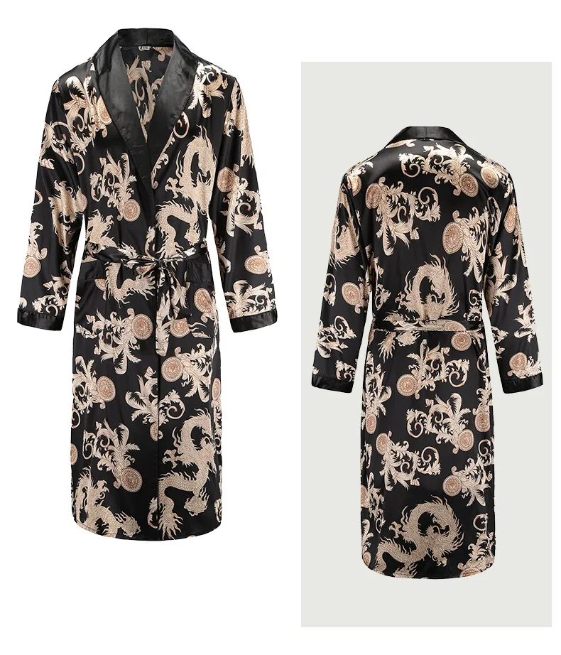 Men's Robe Nightgown Satin Kimono Bathrobe Casual Sleepwear Terry Dressing Gowns Men's Bathrobe For Home