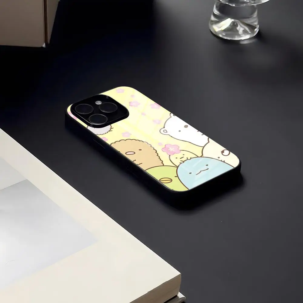 Фото Чехол для телефона с рисунком Sumikko Gurashi для IPhone 17 Pro Max 15 Pro 16 14 Plus 12 13 Mini 11 Pro, противоударный стеклянный чехол №1