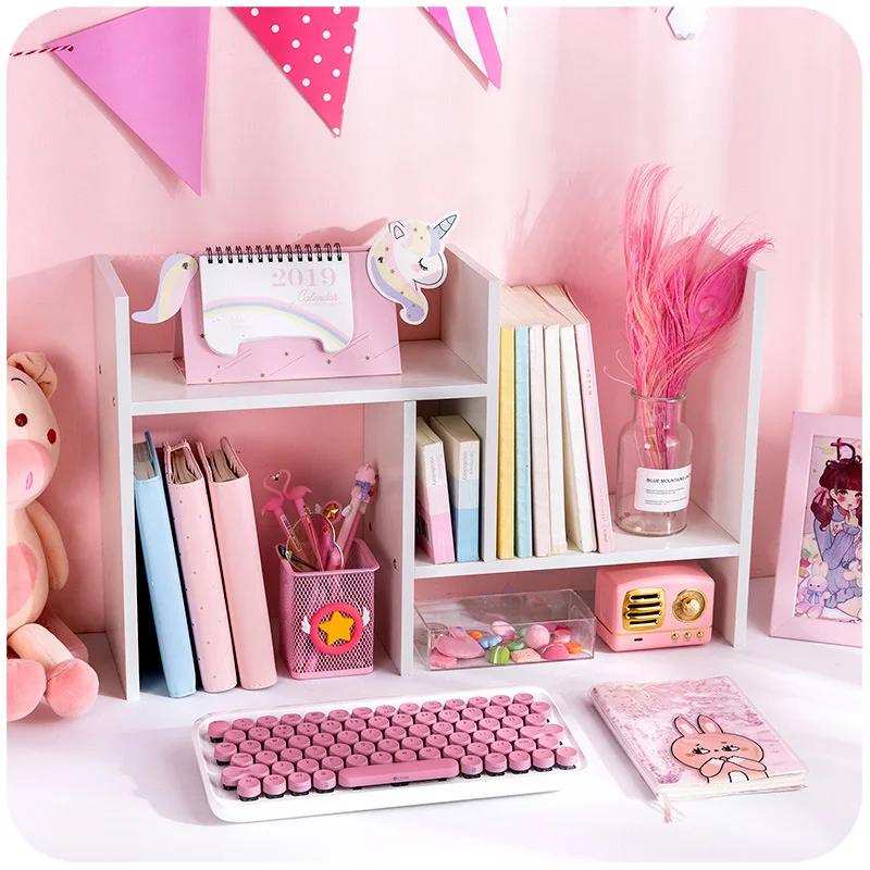 

Полки для хранения Ins Wind Girl в форме сердца розовые, настольный органайзер для учебников для студентов, простые офисные многофункциональные книжные полки