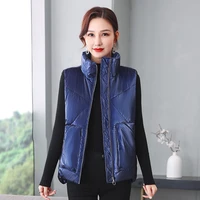 womens 2022 new bright face trend down cotton vest korean fashion student loose casual versatile thickened waistcoat coat lady