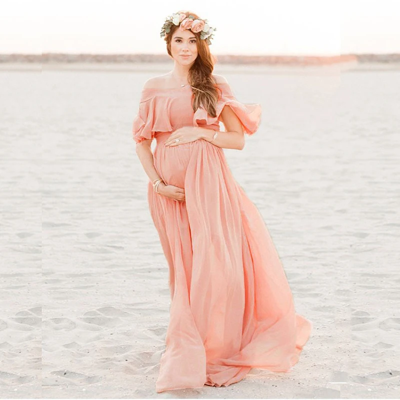

Maternity Dresses Sexy Photo Shoot Photography Props Long Women Pregnancy Dress Chiffon Summer Shoulderless Pregnant Clothes