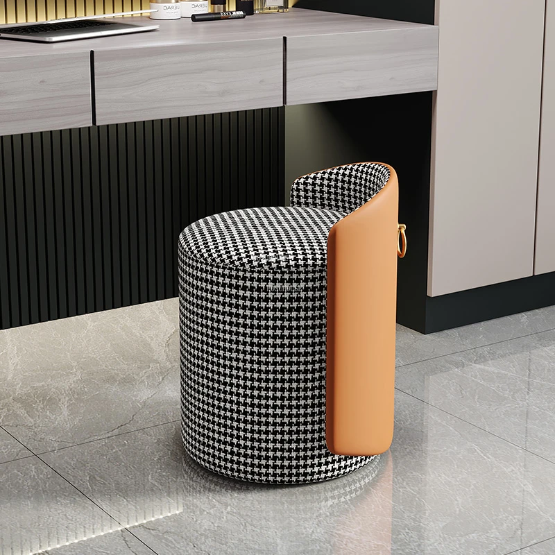 

Nordic Fabric Dressing Stools Modern Home Furniture Living Room Ottomans Bedroom Backrest Chair Light Luxury Shoe Changing Stool