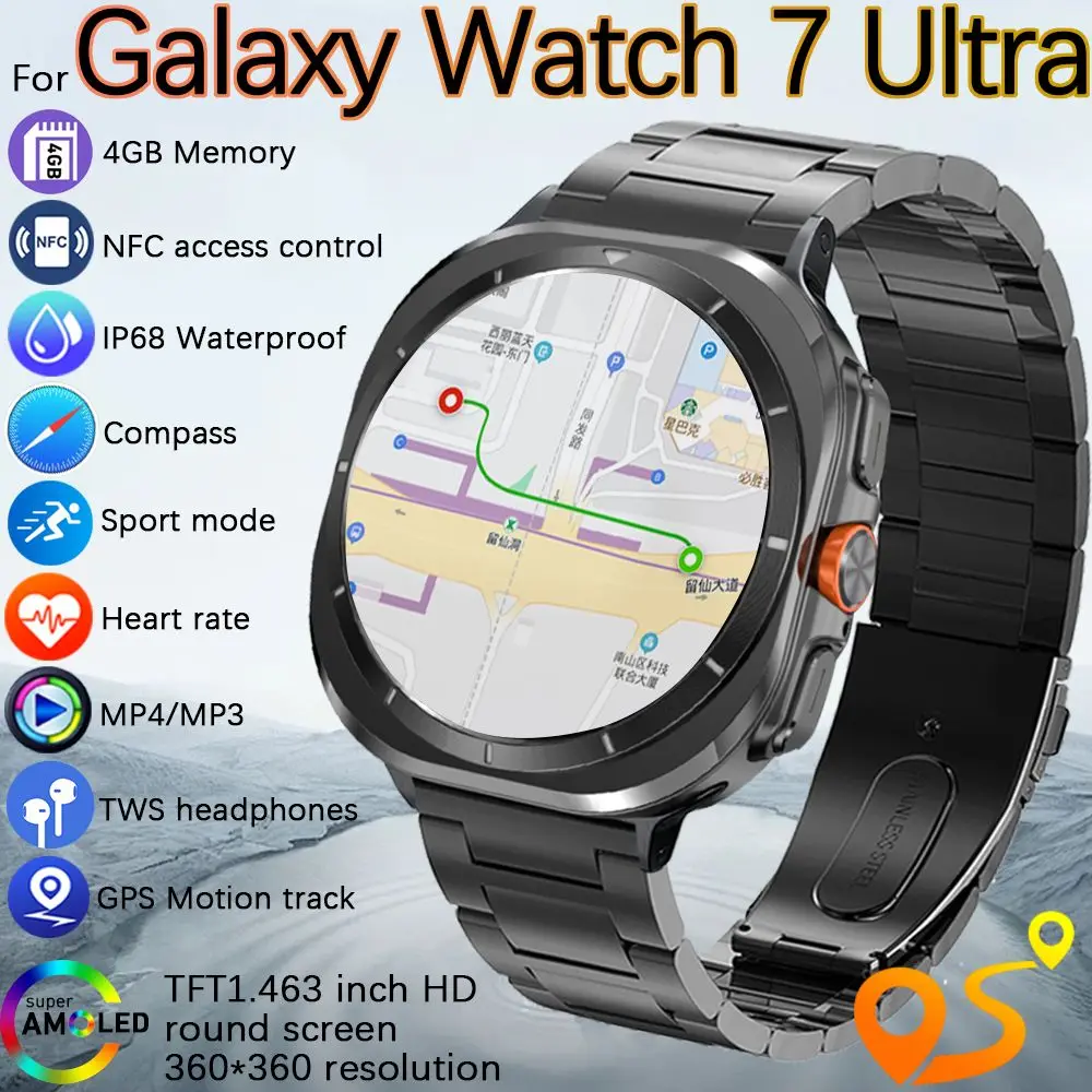 Для Galaxy Watch 7 Ultra Смарт-часы 2025 HD Bluetooth-вызов 4 ГБ Большая память MP3/MP4 Плеер GPS-трекер