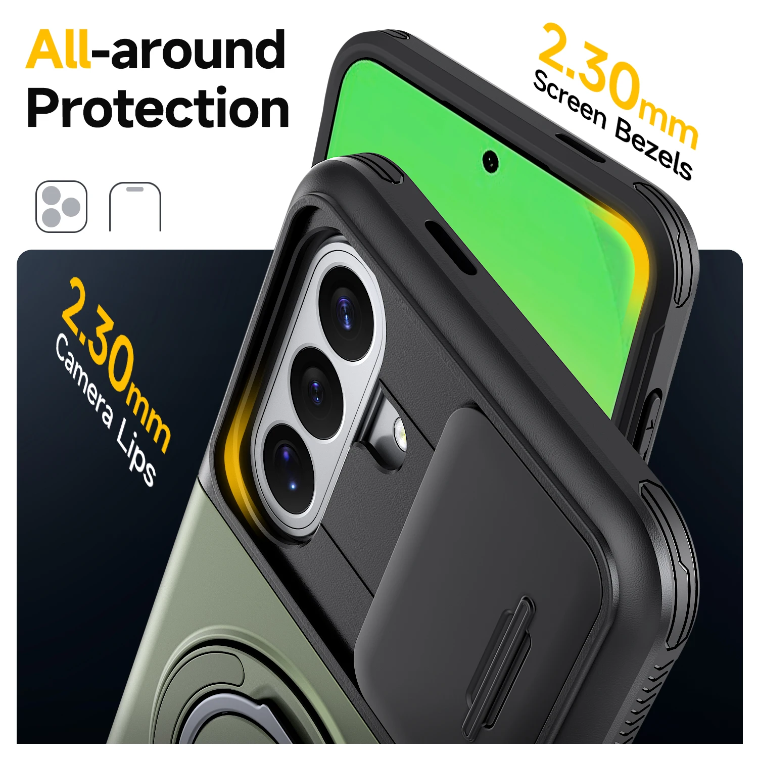 Фото Чехол для Samsung Galaxy A57 A56 A55 A37 A36 A35 A27 A26 A17 A16 A15 5G A07 A06 с магнитной подставкой, скрытым слотом для карт и выдвижной защитой камеры №4